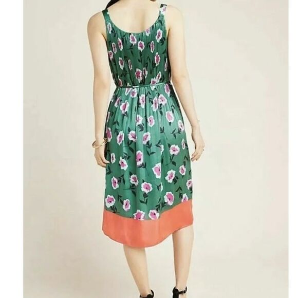 Anthropologie Floral Green Sleeveless Pleated Dress SIZE XS - Picture 2 of 8